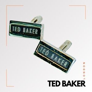 TED BAKER Men's Silver & Black Logo Cufflinks